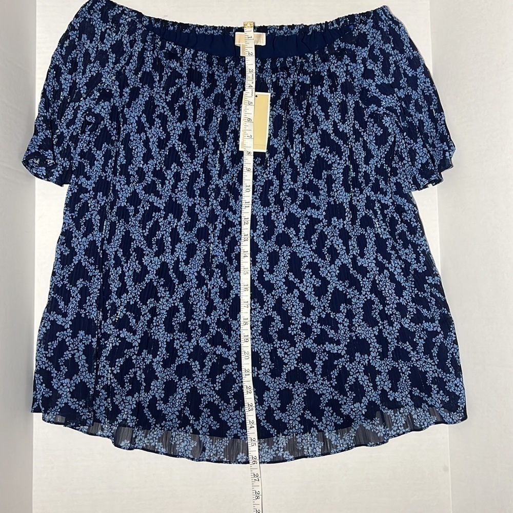 Michael Kors Sheer Blueberry Floral Print Off Shoulder Blouse Top 1X NWT  Blue - Picture 7 of 11